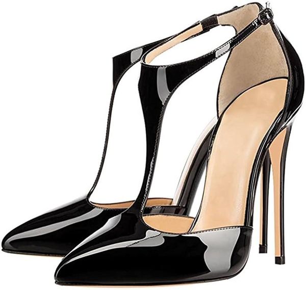 women's pointed toe high heel pumps t-strap dress shoes 12cm stilettos heels zapatos de mujer women big size, Black
women's pointed toe high heel pumps t-strap dress shoes 12cm stilettos heels zapatos de mujer women big size, Black