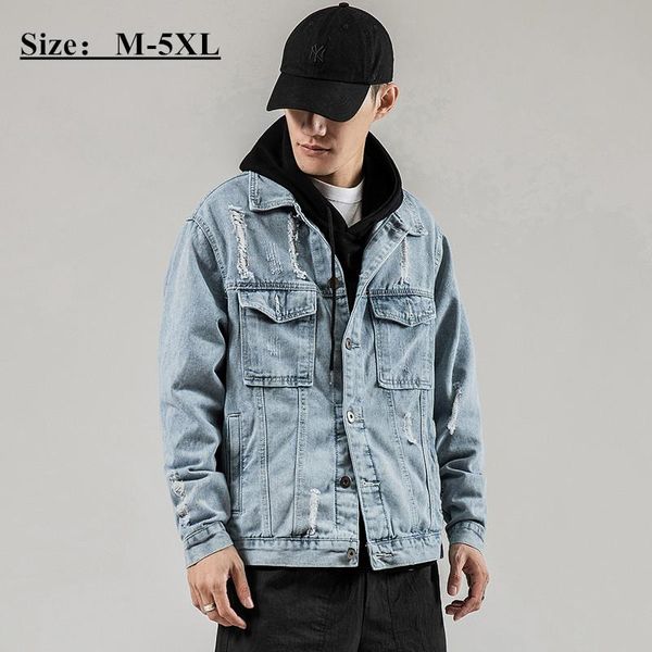 men's jackets autumn 2021 light blue ripped holes denim jacket hip hop solid color fashion streetwear casual jeans coat, Black;brown
men's jackets autumn 2021 light blue ripped holes denim jacket hip hop solid color fashion streetwear casual jeans coat, Black;brown