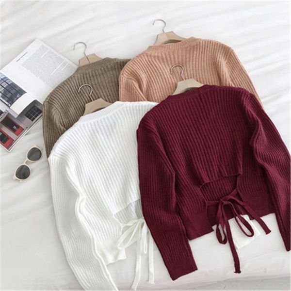 women's sweaters 2021 korean vintage v-neck long sleeve women sweater back bow bandage hollow-out pullover knitwear pull femme, White;black
women's sweaters 2021 korean vintage v-neck long sleeve women sweater back bow bandage hollow-out pullover knitwear pull femme, White;black