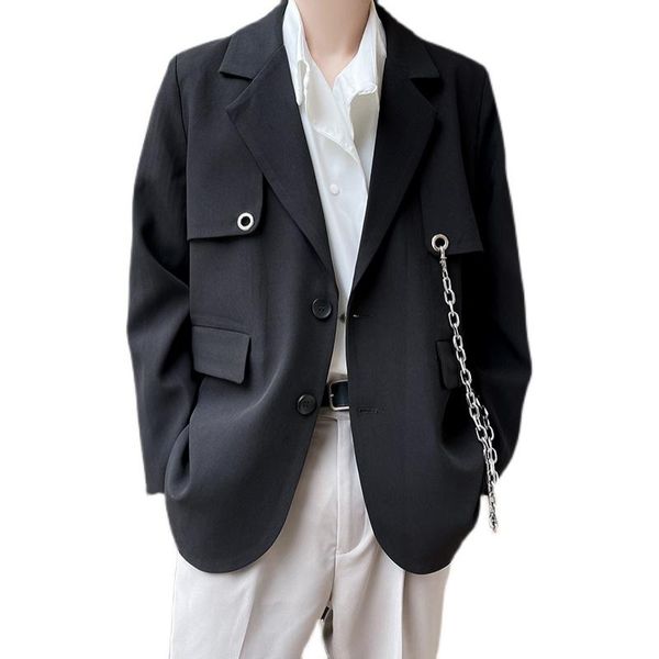 men's suits & blazers blazer for men chain loose casual suit jacket man korean streetwear hip hop youthful fashion party coat, White;black
men's suits & blazers blazer for men chain loose casual suit jacket man korean streetwear hip hop youthful fashion party coat, White;black