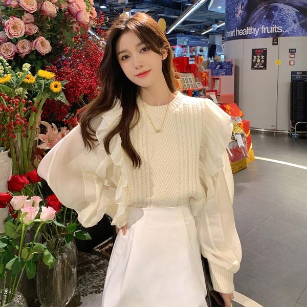 women's blouses & shirts design feeling dust twist sweater female temperament of the autumn holiday two falbala knit stitching chic, White
women's blouses & shirts design feeling dust twist sweater female temperament of the autumn holiday two falbala knit stitching chic, White
