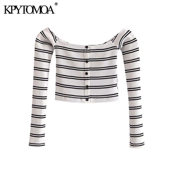 women fashion with buttons striped knit cropped t shirt vintage slash neck long sleeve female tee mujer 210416, White
women fashion with buttons striped knit cropped t shirt vintage slash neck long sleeve female tee mujer 210416, White