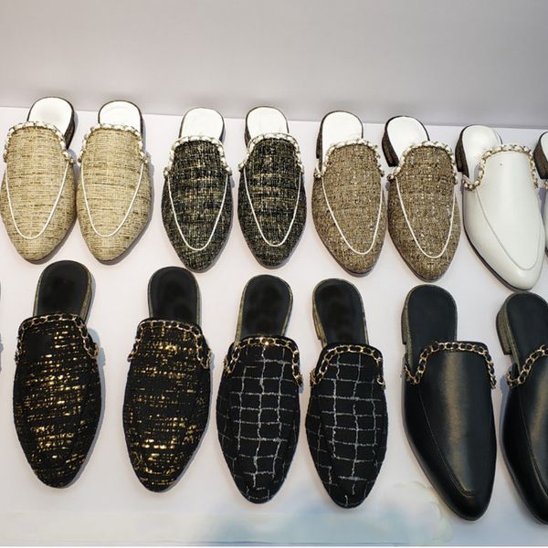 designer chain flat heel slippers fashion spring pointed toe luxury women casual slipper leather slides shoes with box, Black
designer chain flat heel slippers fashion spring pointed toe luxury women casual slipper leather slides shoes with box, Black