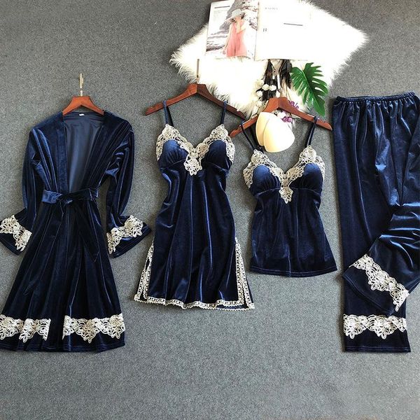 women's sleepwear autumn winter velour women home clothing 4pcs pajamas set lace nightwear bride bridesmaid wedding robe dressing gown, Black;red
women's sleepwear autumn winter velour women home clothing 4pcs pajamas set lace nightwear bride bridesmaid wedding robe dressing gown, Black;red