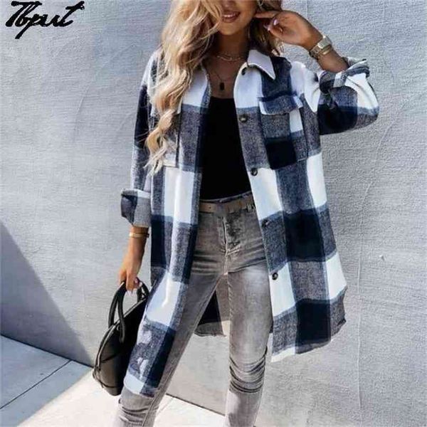 women checked thicken shirt coat autumn winter woolen blends warm long plaid coats female elegant retro casual oversize jackets 210922, Black;brown
women checked thicken shirt coat autumn winter woolen blends warm long plaid coats female elegant retro casual oversize jackets 210922, Black;brown
