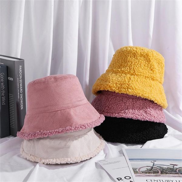 berets winter double-sided wearing lamb wool hat woman solid fleece warm fisherman hats female casual cashmere basin caps, Blue;gray 
berets winter double-sided wearing lamb wool hat woman solid fleece warm fisherman hats female casual cashmere basin caps, Blue;gray