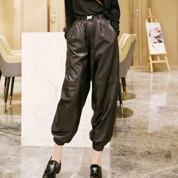 women's pants & capris genuine leather waist belt design fashion sheep leisure harlan, Black;white
women's pants & capris genuine leather waist belt design fashion sheep leisure harlan, Black;white