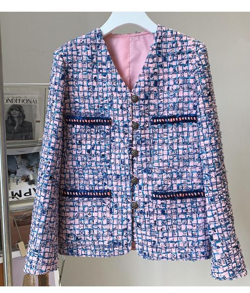 women's wool & blends spring autumn 2021 chic v-neck plaid tweed coat designer elegant women jackets c324, Black
women's wool & blends spring autumn 2021 chic v-neck plaid tweed coat designer elegant women jackets c324, Black