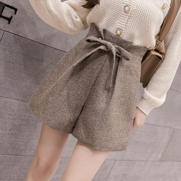 women's shorts woolen 2021 fashion lace-up bow wrap waist wool womens vintage wide leg ladies elegant boots, White;black
women's shorts woolen 2021 fashion lace-up bow wrap waist wool womens vintage wide leg ladies elegant boots, White;black