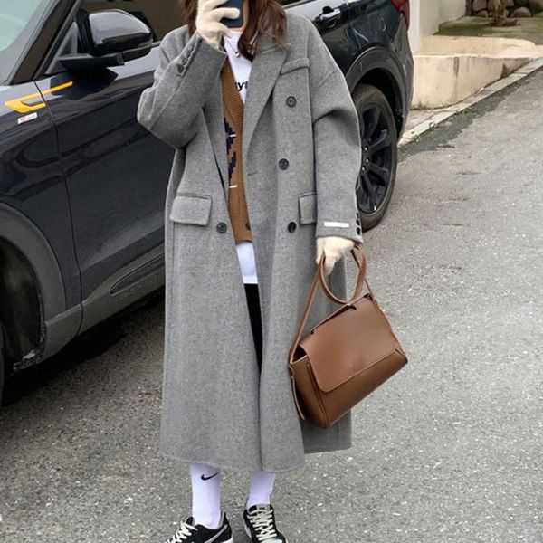 women's wool & blends 2021autumn winter women elegant long coat double-faced cashmere sleeve double breasted female chic outerwear, Black
women's wool & blends 2021autumn winter women elegant long coat double-faced cashmere sleeve double breasted female chic outerwear, Black