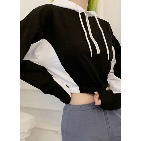 womens trendy color block drawstring hood long sleeve half zip crop hoodie top, White
womens trendy color block drawstring hood long sleeve half zip crop hoodie top, White