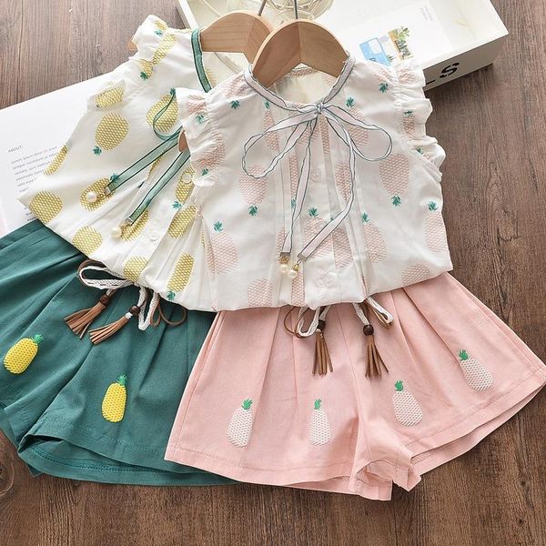 clothing sets summer girl clothes baby set pineapple shirts shorts kids, White
