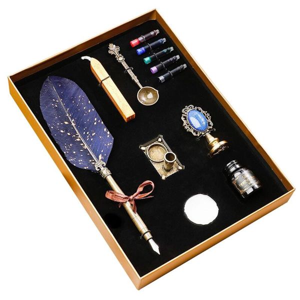 fountain pens retro quill pen set with 5 ink sacs/wax seal stick/candle/seal stamp/copper spoon/pen base holder/ink bottle s
fountain pens retro quill pen set with 5 ink sacs/wax seal stick/candle/seal stamp/copper spoon/pen base holder/ink bottle s