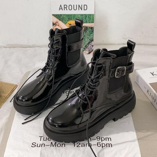 boots 2021 fashion patent leather women casual shoes thick sole lace up autumn winter ankle motorcycle, Black
boots 2021 fashion patent leather women casual shoes thick sole lace up autumn winter ankle motorcycle, Black