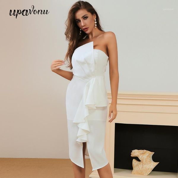 casual dresses 2021 white sleeveless bodycon dress celebrity club evening party women strapless ruffled midi vestidos, Black;gray
casual dresses 2021 white sleeveless bodycon dress celebrity club evening party women strapless ruffled midi vestidos, Black;gray