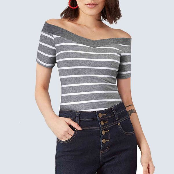 knits women summer off the shoulder tees casual striped short sleeve t shirt ht042, White
knits women summer off the shoulder tees casual striped short sleeve t shirt ht042, White