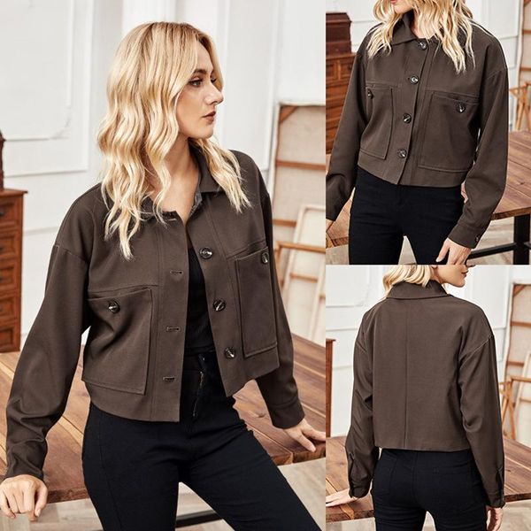 women's jackets 2021autumn and winter fashion long-sleeved tooling jacket, loose short female lapel women coats, Black;brown
women's jackets 2021autumn and winter fashion long-sleeved tooling jacket, loose short female lapel women coats, Black;brown