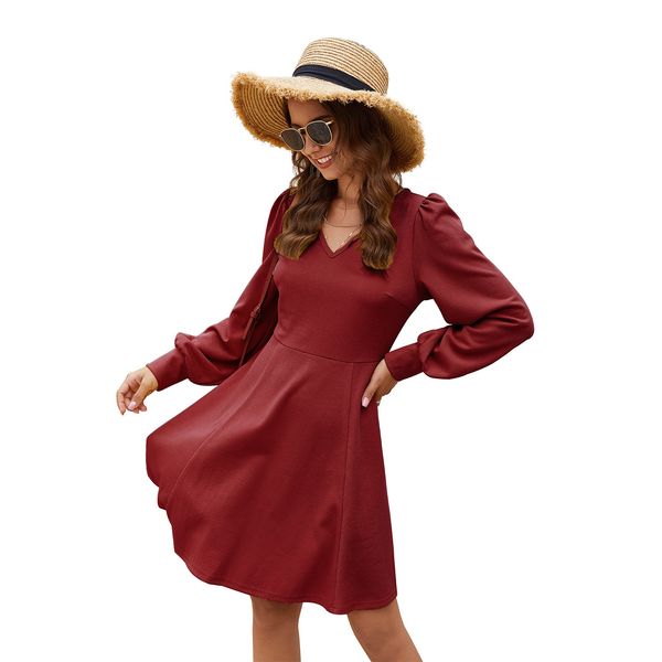 european and american fashion women's v-neck solid color long sleeve waist tuck dress in 2021, White
european and american fashion women's v-neck solid color long sleeve waist tuck dress in 2021, White