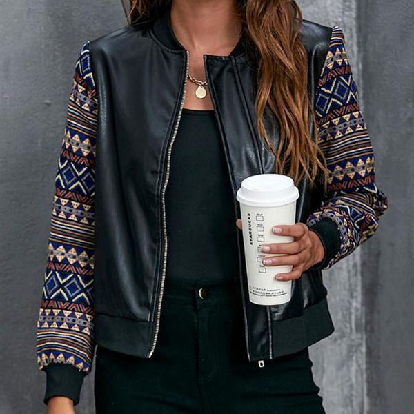 women's jackets long sleeve stand collar zipper leather jacket fashion stitching pu artificial women street trend, Black;brown
women's jackets long sleeve stand collar zipper leather jacket fashion stitching pu artificial women street trend, Black;brown