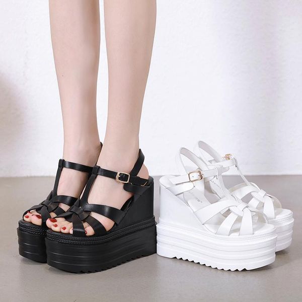 14cm super-high heel slope sandals waterproof platform muffin thick bottom hollow roman white t-button women's shoes with slippers, Black
14cm super-high heel slope sandals waterproof platform muffin thick bottom hollow roman white t-button women's shoes with slippers, Black