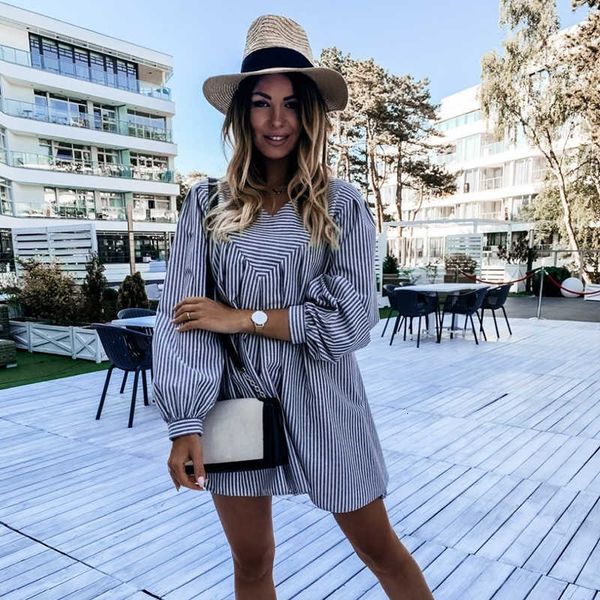 casual dresses autumn women's striped shirt winter long flare sleeve office for female mini a-line party holiday xkhj, Black;gray
casual dresses autumn women's striped shirt winter long flare sleeve office for female mini a-line party holiday xkhj, Black;gray