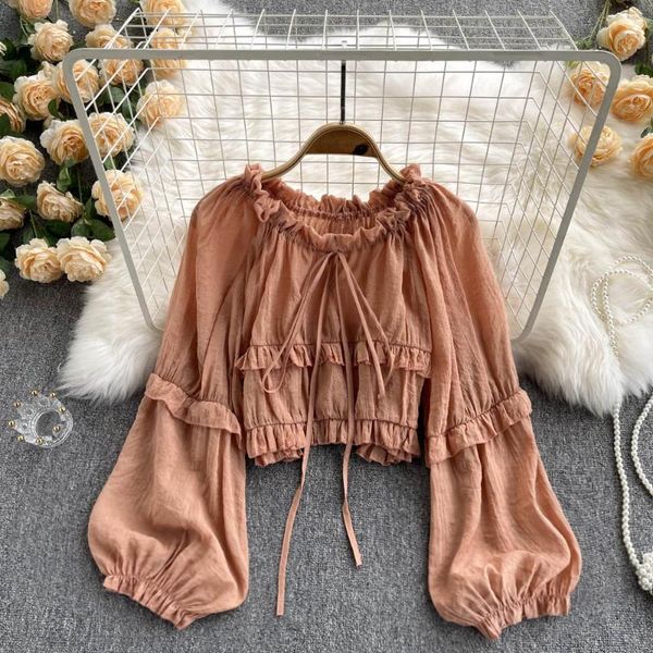 women's blouses & shirts spring autumn brown/white drawstring ruffle short blouse women elegant puff long sleeve round neck casual shir
women's blouses & shirts spring autumn brown/white drawstring ruffle short blouse women elegant puff long sleeve round neck casual shir