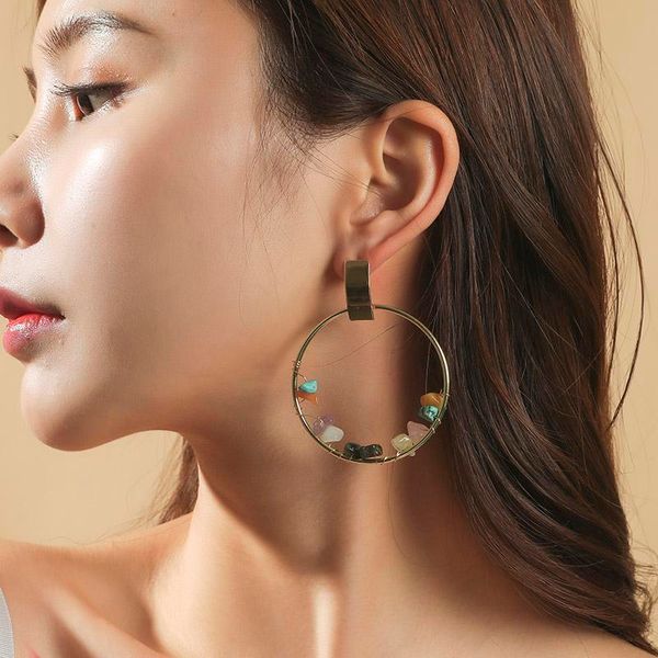 bohemian female gold color circle metal winding beaded multicolor natural stones handmade dangle earrings for women jewelry, Silver
bohemian female gold color circle metal winding beaded multicolor natural stones handmade dangle earrings for women jewelry, Silver