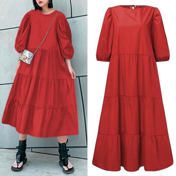 casual dresses 3/4 sleeve party long dress vonda 2021 women loose solid pleated robe kleid sundress plus size bohemian vestidos s-5xl, Black;gray
casual dresses 3/4 sleeve party long dress vonda 2021 women loose solid pleated robe kleid sundress plus size bohemian vestidos s-5xl, Black;gray