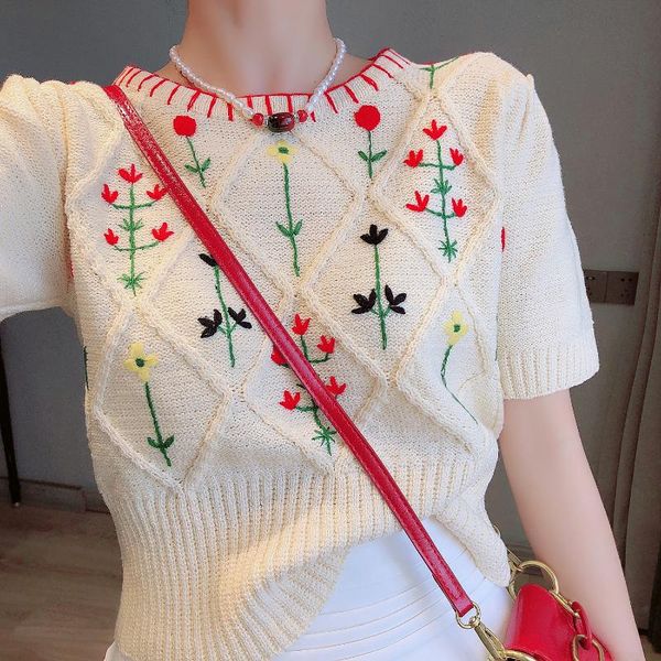women's t-shirt kawaii t shirt for women crop 2021 summer embroidered tee o-neck puff sleeve knitted top, White
women's t-shirt kawaii t shirt for women crop 2021 summer embroidered tee o-neck puff sleeve knitted top, White
