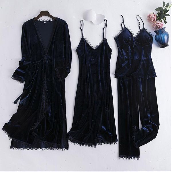 navy blue sleep suit velour womens sleepwears 4pcs pajamas set home clothing velvet nightwear autumn winter intimate lingerie, Black;red
navy blue sleep suit velour womens sleepwears 4pcs pajamas set home clothing velvet nightwear autumn winter intimate lingerie, Black;red