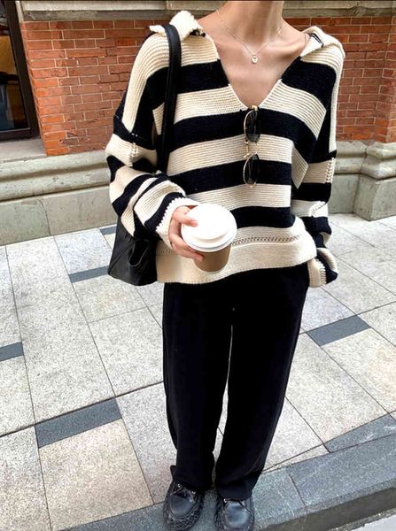 wet autumn female turtleneck polo korean striped knitted sweater stylish wild jumper ladies, White;black
wet autumn female turtleneck polo korean striped knitted sweater stylish wild jumper ladies, White;black