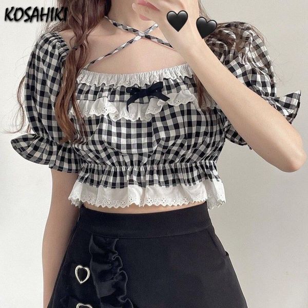 women's blouses & shirts kosahiki sweet lolita blouse women crop bandage lace ruffle plaid shirt 2021 summer japanese kawaii slim short, White
women's blouses & shirts kosahiki sweet lolita blouse women crop bandage lace ruffle plaid shirt 2021 summer japanese kawaii slim short, White