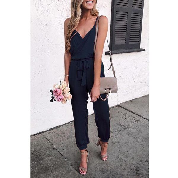 women's jumpsuits & rompers women solid color v neck suspender belt casual jumpsuit summer clothing, Black;white
women's jumpsuits & rompers women solid color v neck suspender belt casual jumpsuit summer clothing, Black;white