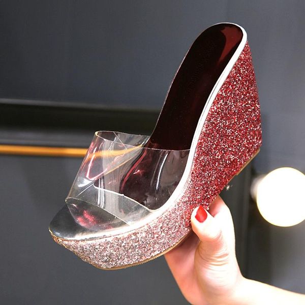 slippers dijigirls fashion clear pvc wedges open toe high heels platform beach slipper ladies sequins slides slingback party, Black
slippers dijigirls fashion clear pvc wedges open toe high heels platform beach slipper ladies sequins slides slingback party, Black