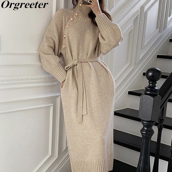 fall winter elegant turtleneck knitted dress belt slanted buttons batwing sleeve warm thicken pullover slim waist sweater 210525, Black;gray
fall winter elegant turtleneck knitted dress belt slanted buttons batwing sleeve warm thicken pullover slim waist sweater 210525, Black;gray