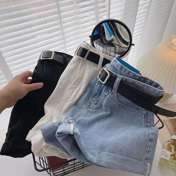 women's shorts denim summer 2021 style korean casual female student loose curled wide-leg with belt, White;black
women's shorts denim summer 2021 style korean casual female student loose curled wide-leg with belt, White;black