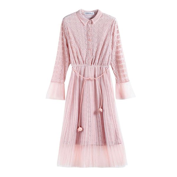 woman elegant pink lace turn down collar long sleeve flare knee length mesh dress d0812 210514, Black;gray
woman elegant pink lace turn down collar long sleeve flare knee length mesh dress d0812 210514, Black;gray