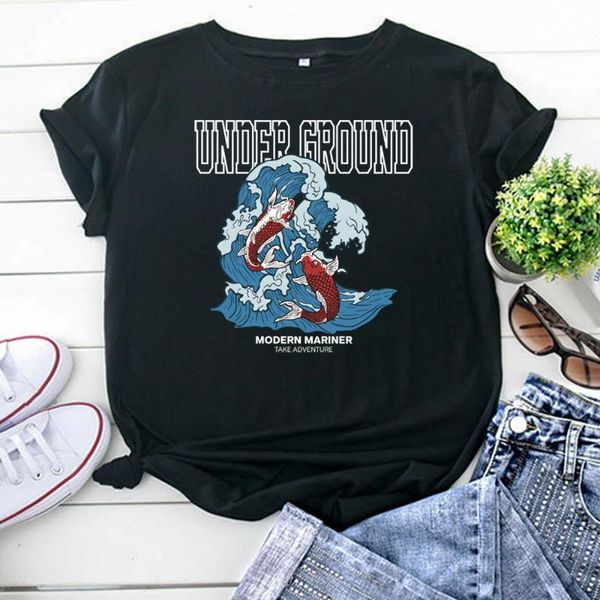 two koi goodluck illustrations letter printing women t-shirt cotton womens harajuku crewneck tshirt for woman women's, White
two koi goodluck illustrations letter printing women t-shirt cotton womens harajuku crewneck tshirt for woman women's, White
