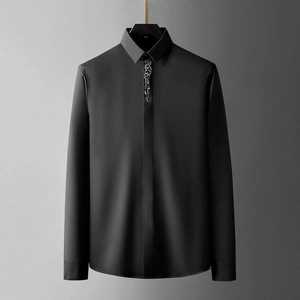 men's casual shirts spring embroidery male luxury long sleeve solid color mens dress fashion slim fit party man, White;black
men's casual shirts spring embroidery male luxury long sleeve solid color mens dress fashion slim fit party man, White;black