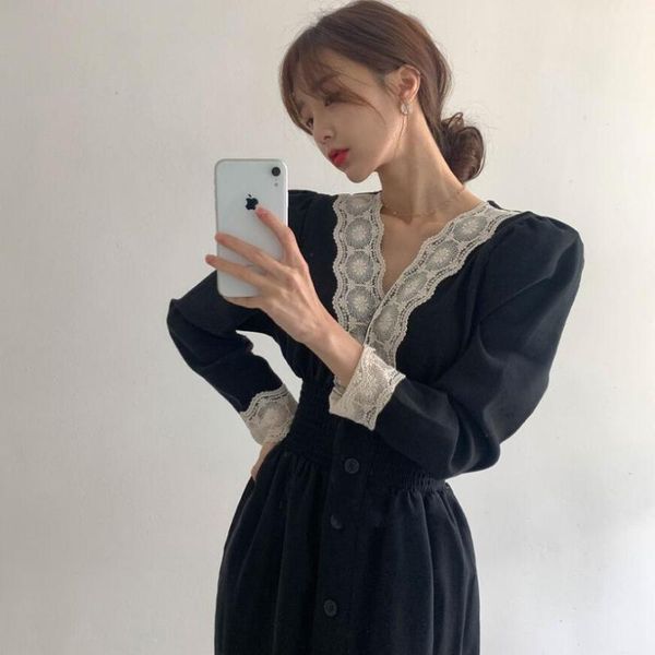 casual dresses long sleeve black dress women french romantic elegant vintage lace stitching v-neck slim waist ladies dames jurken, Black;gray
casual dresses long sleeve black dress women french romantic elegant vintage lace stitching v-neck slim waist ladies dames jurken, Black;gray