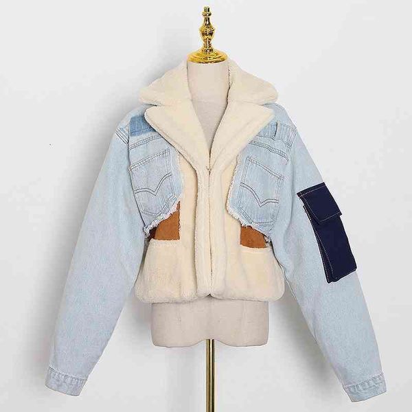 women's jackets australia winter fashion suit collar stitching contrast lamb hair loose thick denim jacket e2wr, Black;brown
women's jackets australia winter fashion suit collar stitching contrast lamb hair loose thick denim jacket e2wr, Black;brown