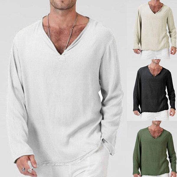 men's t-shirts v-neck linen long-sleeved t-shirt ethnic style solid color pullovers spring summer breathable soft casual men, White;black
men's t-shirts v-neck linen long-sleeved t-shirt ethnic style solid color pullovers spring summer breathable soft casual men, White;black