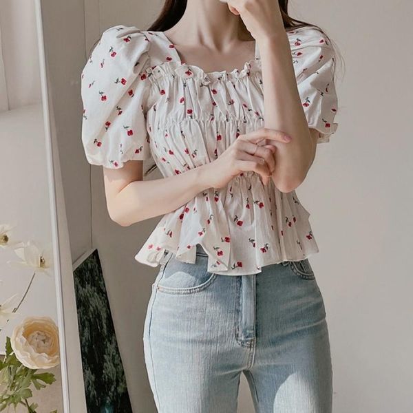 women's blouses & shirts 2021 summer korean square collar puff sleeve blouse women elegant fashion floral shirt female print ruffle top, White
women's blouses & shirts 2021 summer korean square collar puff sleeve blouse women elegant fashion floral shirt female print ruffle top, White