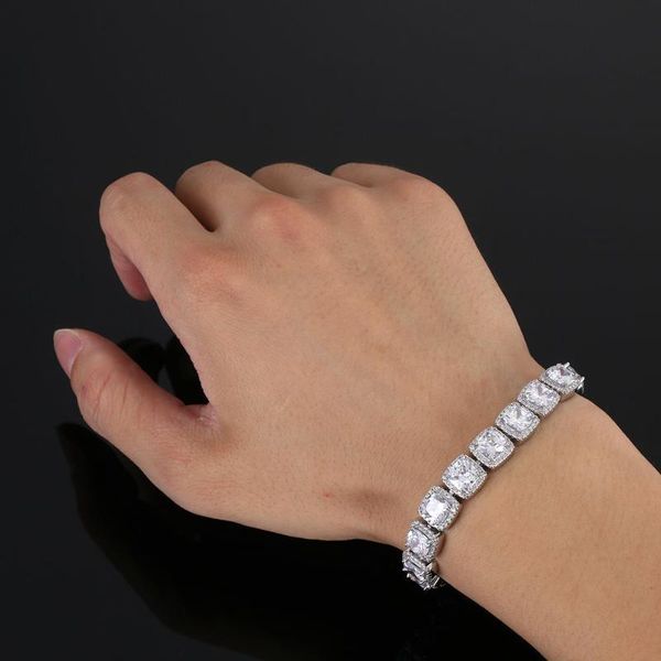 link, chain 12mm width women men fashion bracelet luxury shiny link hip hop cuban inlaid rhinestone, Black