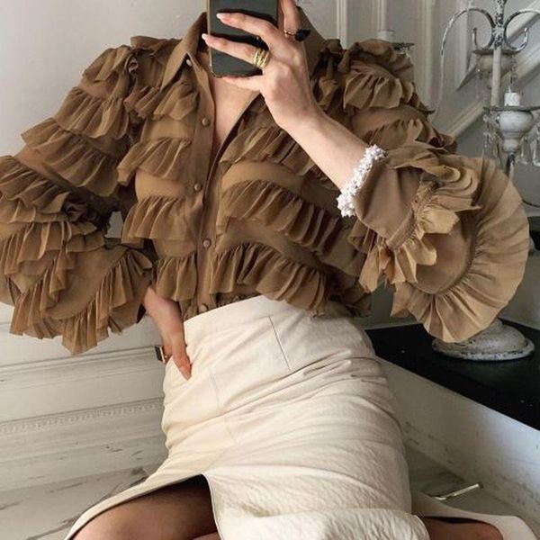 women's blouses & shirts spring korean ruffles blouse women turn down collar long sleeve loose heavy work cupcake ol shirt feminino bl, White
women's blouses & shirts spring korean ruffles blouse women turn down collar long sleeve loose heavy work cupcake ol shirt feminino bl, White