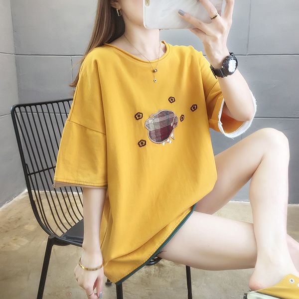 t-shirt round neck short sleeve t-shirt women's cotton 100 korean medium length loose large size color matching embroidery 2021 summer, White
t-shirt round neck short sleeve t-shirt women's cotton 100 korean medium length loose large size color matching embroidery 2021 summer, White