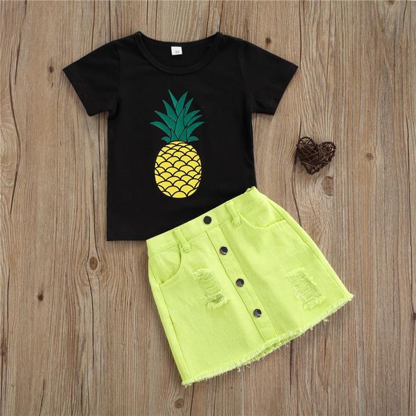 clothing sets summer 2pcs children girls cotton outfits,casual breathable pineapple print short sleeve o-neck t-shirt+solid color ripped ski, White
clothing sets summer 2pcs children girls cotton outfits,casual breathable pineapple print short sleeve o-neck t-shirt+solid color ripped ski, White