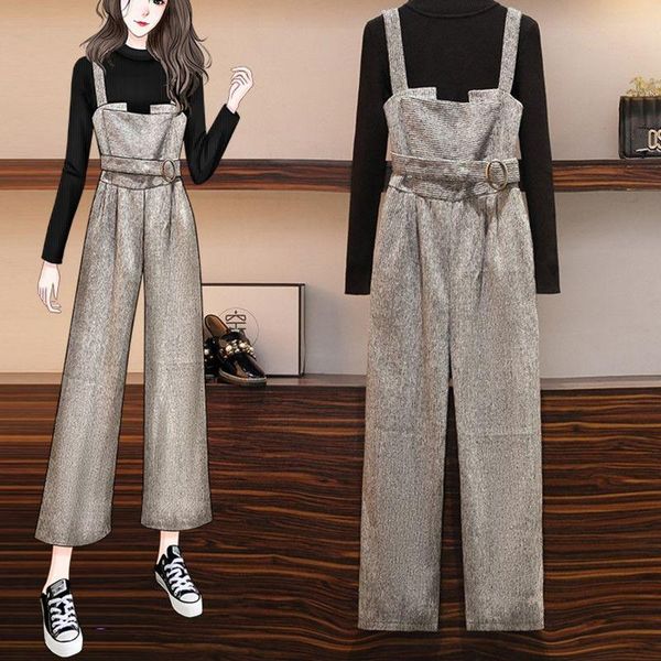 women's two piece pants clothing set female long slim overalls + black pullover sweater 2021 autumn winter fashion, White
women's two piece pants clothing set female long slim overalls + black pullover sweater 2021 autumn winter fashion, White