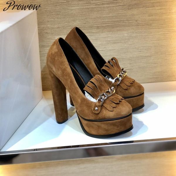 dress shoes prowow autumn women natural kid suede high heels metal decoration fringe platform shallow slip-on pumps size 35-42, Black
dress shoes prowow autumn women natural kid suede high heels metal decoration fringe platform shallow slip-on pumps size 35-42, Black