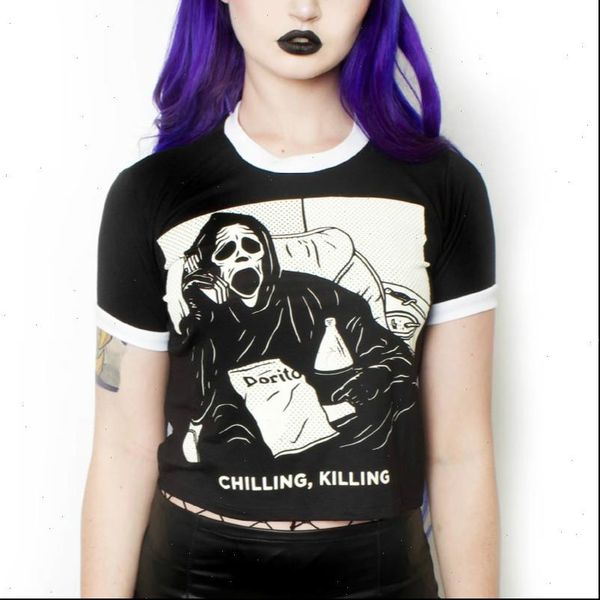 women womens crop t shirt gothic punk horror movie death tee for girl party clothes casual streetwear short, White
women womens crop t shirt gothic punk horror movie death tee for girl party clothes casual streetwear short, White